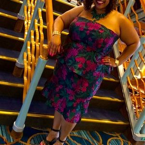 Strapless Peplum Floral Dress